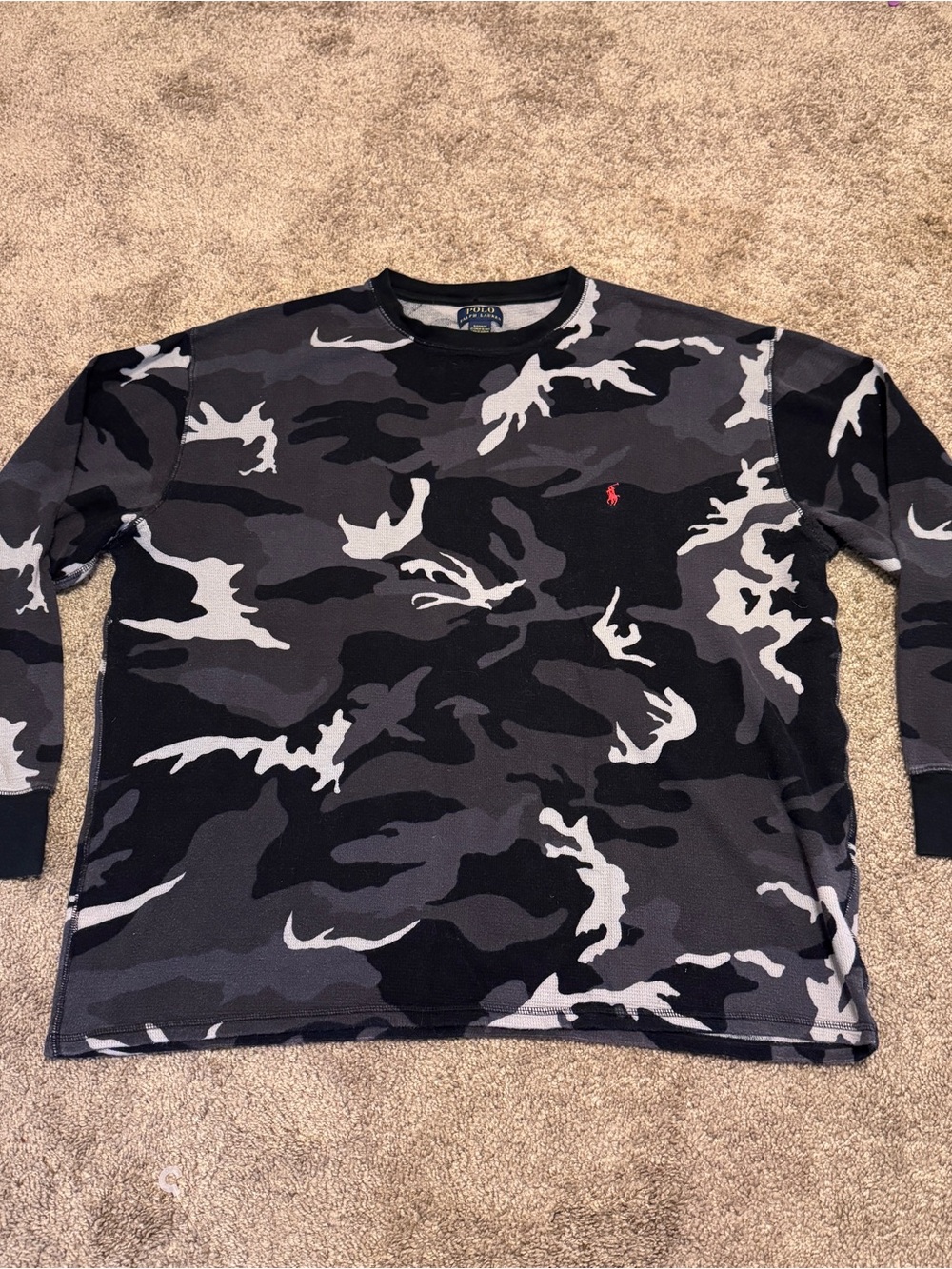 Polo Ralph Lauren Thermal Shirt Mens 3XL Black Camo Pullover Long Sleeve Logo